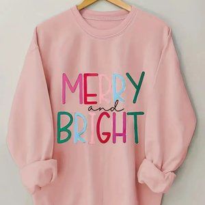 {NEW} Women's Plus Size Casual Christmas Sweatshirt Pink 1X